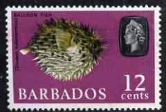 Barbados 1965 Porcupine Fish (Balloon Fish) 12c def (wmk upright) unmounted mint SG 329, stamps on , stamps on  stamps on marine life, stamps on  stamps on fish