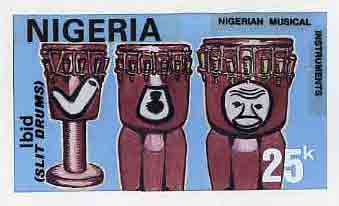 Nigeria 1989 Musical Instruments - original hand-painted artwork for 25k value (Ibid slit drum) by unknown artist on board 8.5 x 5 endorsed C2, stamps on , stamps on  stamps on music, stamps on  stamps on musical instruments