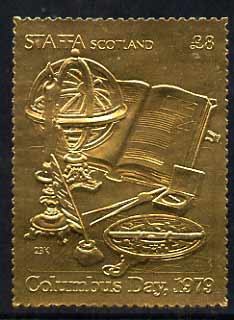 Staffa 1979 Columbus Day A38 (Globe, Navigation Aids, etc) embossed in 23k gold foil (Rosen #731) unmounted mint, stamps on , stamps on  stamps on columbus, stamps on  stamps on explorers, stamps on  stamps on navigation, stamps on  stamps on globes