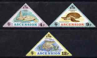Ascension 1973 Turtles triangular perf set of 3 unmounted mint, SG 171-73, stamps on reptiles, stamps on animals, stamps on turtles