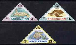 Ascension 1973 Turtles triangular perf set of 3 unmounted mint, SG 171-73, stamps on , stamps on  stamps on reptiles, stamps on  stamps on animals, stamps on  stamps on turtles