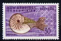 New Hebrides - English 1963-72 Nautilus Shell 30c from def set unmounted mint, SG 103, stamps on shells, stamps on marine life