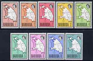 Barbuda 1968-70 Maps - the 9 values from definitive set (0.5c to 15c) unmounted mint SG 12-20, stamps on maps
