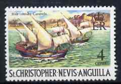 St Kitts-Nevis 1970-74 Portuguese Caravels 4c from def set unmounted mint, SG 210, stamps on pirates, stamps on ships