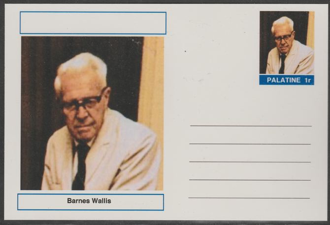 Palatine (Fantasy) Personalities - Barnes Wallis postal stationery card unused and fine, stamps on , stamps on  stamps on personalities, stamps on  stamps on wallis, stamps on  stamps on  ww2 , stamps on  stamps on dams, stamps on  stamps on aviation