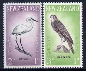 New Zealand 1961 Health - Egret & Falcon set of 2 unmounted mint, SG 806-7, stamps on , stamps on  stamps on birds, stamps on  stamps on birds of prey, stamps on  stamps on falcon