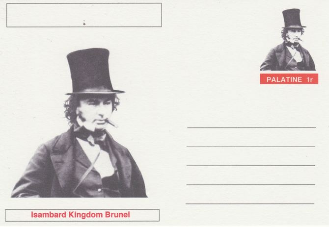 Palatine (Fantasy) Personalities - Isambard Kingdom Brunel postal stationery card unused and fine, stamps on , stamps on  stamps on personalities, stamps on  stamps on brunel, stamps on  stamps on railways, stamps on  stamps on bridges, stamps on  stamps on civil engineering