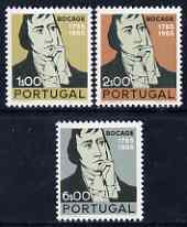 Portugal 1966 Birth Bicentenary of Manuel du Bocage (poet) perf set of 3 unmounted mint, SG 1309-11, stamps on , stamps on  stamps on personalities, stamps on  stamps on literature, stamps on  stamps on poetry