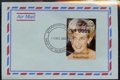 Somaliland 2000 Airmail env bearing Princess Diana stamp optd Govt Official and surcharged 5000sh with surch inverted, cancelled Hargeisa cds  (rare), stamps on diana, stamps on royalty