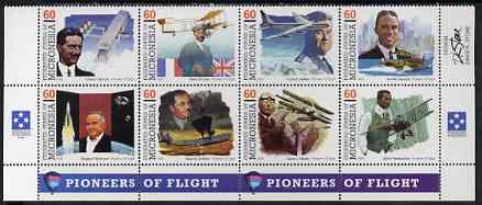 Micronesia 1996 Pioneers of Flight (8th series) perf set of 8 in se-tenant block unmounted mint, SG 514a, stamps on aviation, stamps on personalities, stamps on martib, stamps on roe, stamps on avro, stamps on farman, stamps on flying boats, stamps on 