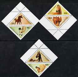 Benin 1997 Horses Triangular complete set of 6 values unmounted mint, SG 1624-29, stamps on , stamps on  stamps on horses, stamps on  stamps on triangulars