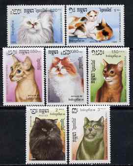 Kampuchea 1988 Juvalux 88 Stamp Exhibition (Domestic Cats) perf set of 7 unmounted mint, SG 883-89, stamps on cats, stamps on stamp exhibitions