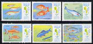 Laos 1983 Fish of Mekong River perf set of 6 unmounted mint, SG 668-73, stamps on , stamps on  stamps on fish