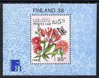 Laos 1988 Finlandia '88 Stamp Exhibition - Flowers perf m/sheet unmounted mint, SG MS1084, stamps on , stamps on  stamps on flowers, stamps on  stamps on stamp exhibitions