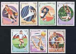 Nicaragua 1988 Seoul Olympic Games perf set of 7 unmounted mint, SG 2947-53, stamps on olympics, stamps on basketball, stamps on gymnastics, stamps on volleyball, stamps on long jump, stamps on football, stamps on water polo, stamps on boxing, stamps on  gym , stamps on gymnastics, stamps on , stamps on sport