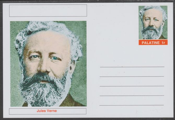 Palatine (Fantasy) Personalities - Jules Verne postal stationery card unused and fine, stamps on , stamps on  stamps on personalities, stamps on  stamps on literature, stamps on  stamps on sci-fi, stamps on  stamps on verne