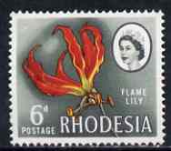 Rhodesia 1966-69 Flame Lily 6d (litho printing) unmounted mint, SG 401, stamps on flowers, stamps on lily