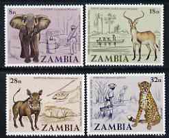 Zambia 1978 Anti-Poaching Campaign perf set of 4 unmounted mint, SG 275-78, stamps on , stamps on  stamps on aninals, stamps on  stamps on hunting, stamps on  stamps on elephants, stamps on  stamps on helicopters, stamps on  stamps on cheetah, stamps on  stamps on cats