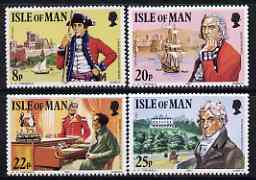 Isle of Man 1981 Death Anniversary Colonel Mark Wilks perf set of 4 unmounted mint, SG 197-200, stamps on , stamps on  stamps on castles, stamps on  stamps on forts, stamps on  stamps on napoleon, stamps on  stamps on clocks, stamps on  stamps on ships