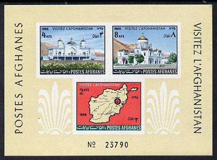 Afghanistan 1966 Tourist Publicity imperf m/sheet (Map etc), SG MS 578, stamps on maps    tourism