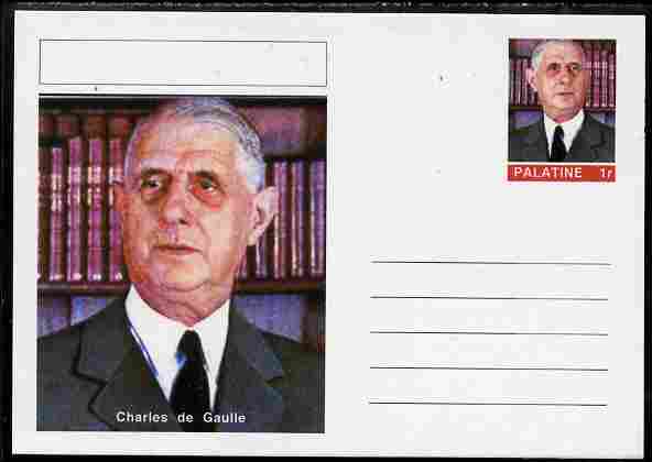 Palatine (Fantasy) Personalities - Charles de Gaulle postal stationery card unused and fine, stamps on , stamps on  stamps on personalities, stamps on  stamps on de gaulle, stamps on  stamps on  ww1 , stamps on  stamps on  ww2 , stamps on  stamps on militaria