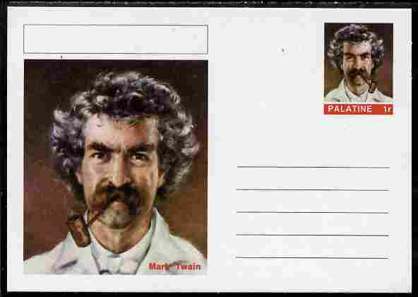 Palatine (Fantasy) Personalities - Mark Twain postal stationery card unused and fine, stamps on , stamps on  stamps on personalities, stamps on  stamps on literature, stamps on  stamps on masonics, stamps on  stamps on masonry, stamps on  stamps on americana