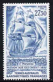 French Southern & Antarctic Territories 1995 Expedition of Heroine to Crozet Is 27f30 unmounted mint, SG 344, stamps on , stamps on  stamps on ships, stamps on  stamps on polar