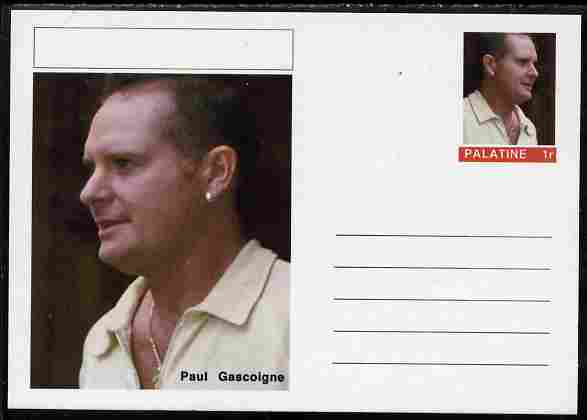 Palatine (Fantasy) Personalities - Paul Gascoigne (football) postal stationery card unused and fine, stamps on personalities, stamps on gascoigne, stamps on football