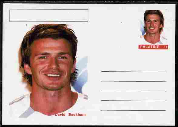 Palatine (Fantasy) Personalities - David Beckham (football) postal stationery card unused and fine, stamps on personalities, stamps on beckham, stamps on football