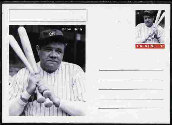 Palatine (Fantasy) Personalities - Babe Ruth (baseball) postal stationery card unused and fine, stamps on , stamps on  stamps on personalities, stamps on  stamps on baseball, stamps on  stamps on sport