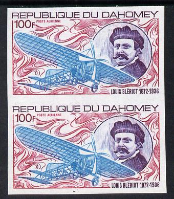 Dahomey 1972 Louis Bl\8Eriot Centenary 100f in unmounted mint imperf pair (as SG 471), stamps on aviation    personalities