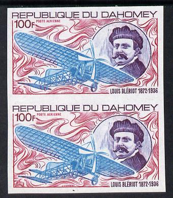 Dahomey 1972 Louis Bl8Eriot Centenary 100f in unmounted mint imperf pair (as SG 471), stamps on , stamps on  stamps on aviation    personalities