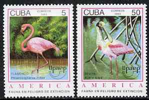 Cuba 1993 America - Endangered Animals perf set of 2 unmounted mint, SG 3850-51, stamps on , stamps on  stamps on birds, stamps on  stamps on flamingos, stamps on  stamps on pelicans