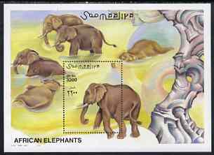 Somalia 2000 Elephants perf m/sheet unmounted mint, Michel BL74, stamps on animals, stamps on elephants