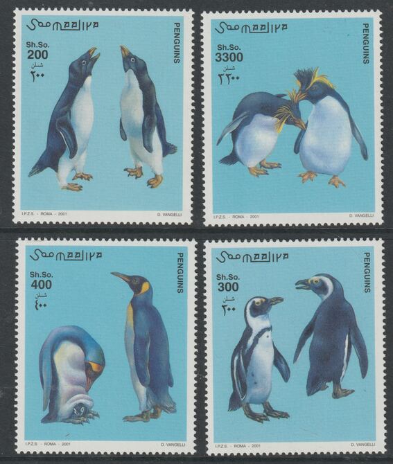 Somalia 2001 Penguins perf set of 4 unmounted mint, Michel 868-71, stamps on polar, stamps on penguins, stamps on birds