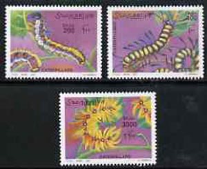 Somalia 2001 Caterpillars perf set of 3 unmounted mint, Michel 886-88, stamps on insects, stamps on butterflies