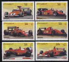 Somalia 2001 Ferrari Cars perf set of 6 unmounted mint, Michel 890-95, stamps on cars, stamps on ferrari, stamps on  f1 , stamps on shells, stamps on racing cars, stamps on 