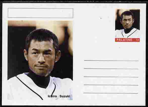 Palatine (Fantasy) Personalities - Ichiro Suzuki (baseball) postal stationery card unused and fine, stamps on personalities, stamps on sport, stamps on baseball