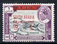 Aden - Qu'aiti 1966 Fisheries New Currency 50f on 1s unmounted mint, SG 60*, stamps on , stamps on  stamps on fishing