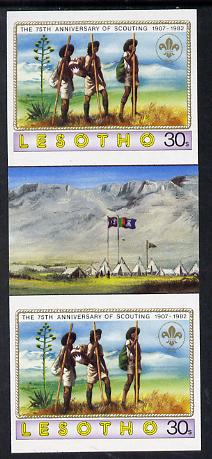Lesotho 1982 75th Anniversary of Scouting 30s value in unmounted mint imperf gutter pair (SG 475), stamps on scouts