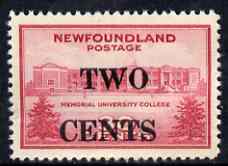 Newfoundland 1946 Surcharged Two Cents on 30c University College unmounted mint, SG 292, stamps on education, stamps on universities, stamps on  kg6 , stamps on 