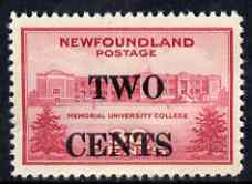 Newfoundland 1946 Surcharged Two Cents on 30c University College unmounted mint, SG 292, stamps on , stamps on  stamps on education, stamps on  stamps on universities, stamps on  stamps on  kg6 , stamps on  stamps on 