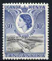 Kenya, Uganda & Tanganyika 1954 Royal Visit (Owen Falls Dam) 30c unmounted mint, SG 166, stamps on , stamps on  stamps on royalty, stamps on  stamps on royal visit, stamps on  stamps on waterfalls, stamps on  stamps on dams, stamps on  stamps on civil engineering