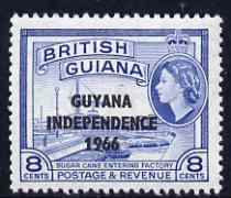 Guyana 1966 Sugar Cane 8c with Independence opt (De La Rue opt on Script CA wmk) unmounted mint, SG 382, stamps on , stamps on  stamps on sugar