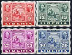 Liberia 1947 US Stamp Centenary perf set of 4 unmounted mint, SG 657-60