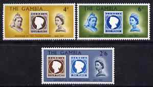 Gambia 1969 Stamp Centenary perf set of 3 unmounted mint, SG 256-58, stamps on , stamps on  stamps on stamp centenary, stamps on  stamps on stamp on stamp, stamps on  stamps on stamponstamp