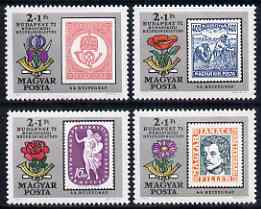 Hungary 1971 Budapest 71 Stamp Exhibition & Stamp Centenary (3rd issue) perf set of 4 unmounted mint, SG 2604-07, stamps on stamp exhibitions, stamps on stamp centenary, stamps on stamp on stamp, stamps on flowers, stamps on posthorns, stamps on stamponstamp