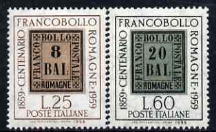 Italy 1959 Romagna Stamp Centenary perf set of 2 unmounted mint, SG 1010-11, stamps on stamp centenary, stamps on stamp on stamp, stamps on stamponstamp