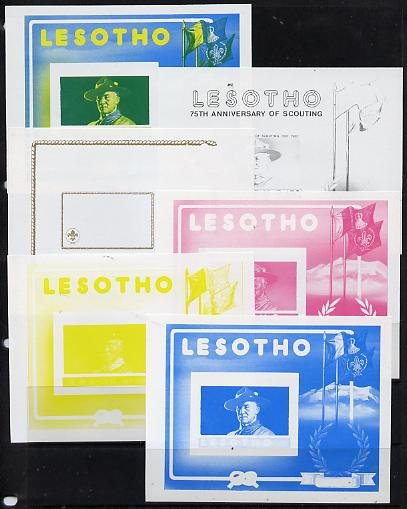 Lesotho 1982 75th Anniversary of Scouting (Baden Powell) m/sheet the set of 6 imperf progressive proofs comprising the 5 individual  colours plus yellow & blue, extremely rare , stamps on , stamps on  stamps on personalities, stamps on scouts, stamps on knots