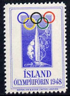 Cinderella - Iceland 1948 Olympic Games perforated label unmounted mint produced by Waterlow & Sons